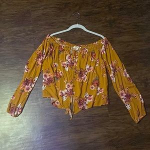 off the shoulder floral shirt